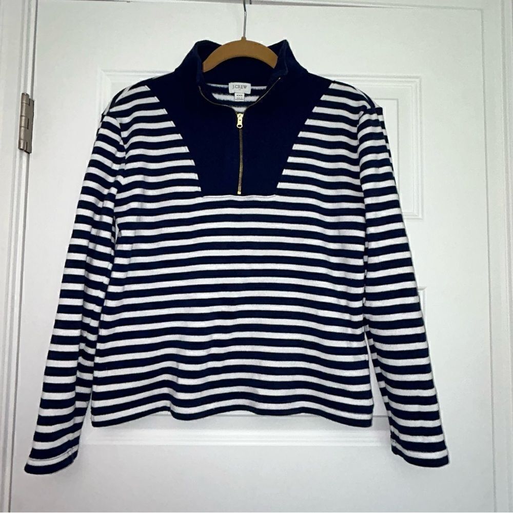 J.Crew Stripe Print 1/4 Zipper Down Pullover Knit Fleece Top